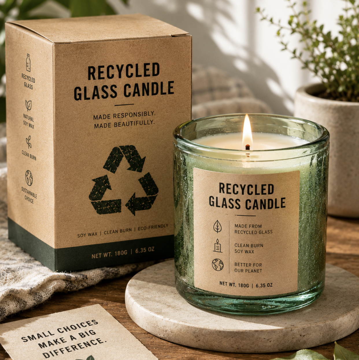 Recycled Glass Candle (Eucalyptus & Lemon Myrtle)